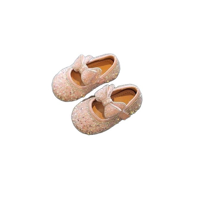 Baby Toddler Shoes 2025 New Spring & Fall Bow Soft Bottom Baby Crystal Flats Kidsren's Princess Shoes Leather Shoes