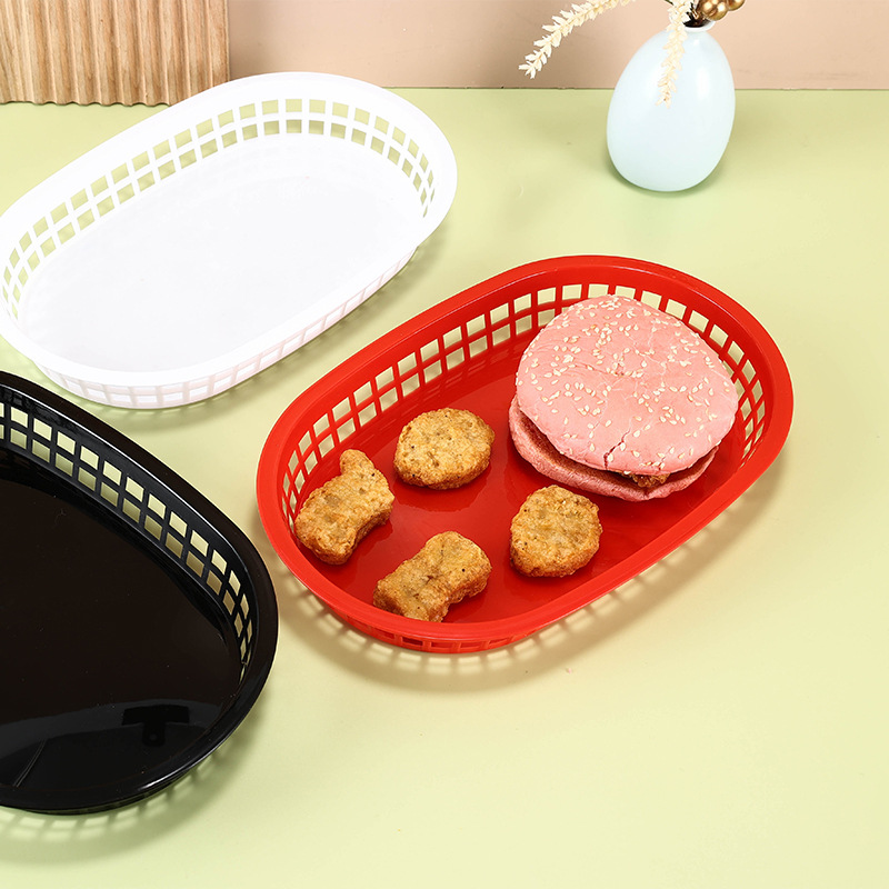 Factory Direct Sales Plastic French Fries Basket Burger Basket Runway Shape Drainable Fruit Plate Living Room Bread Basket Large Size