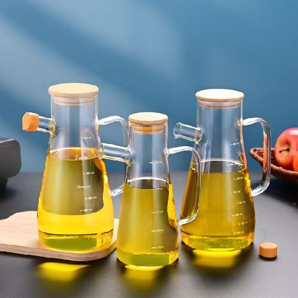 Стеклянный масляный кувшин с делениями для домашнего использования, антипригарный, высокоборо-силикатный с ручкой, стеклянная бутылка для соевого соуса, уксуса и масла