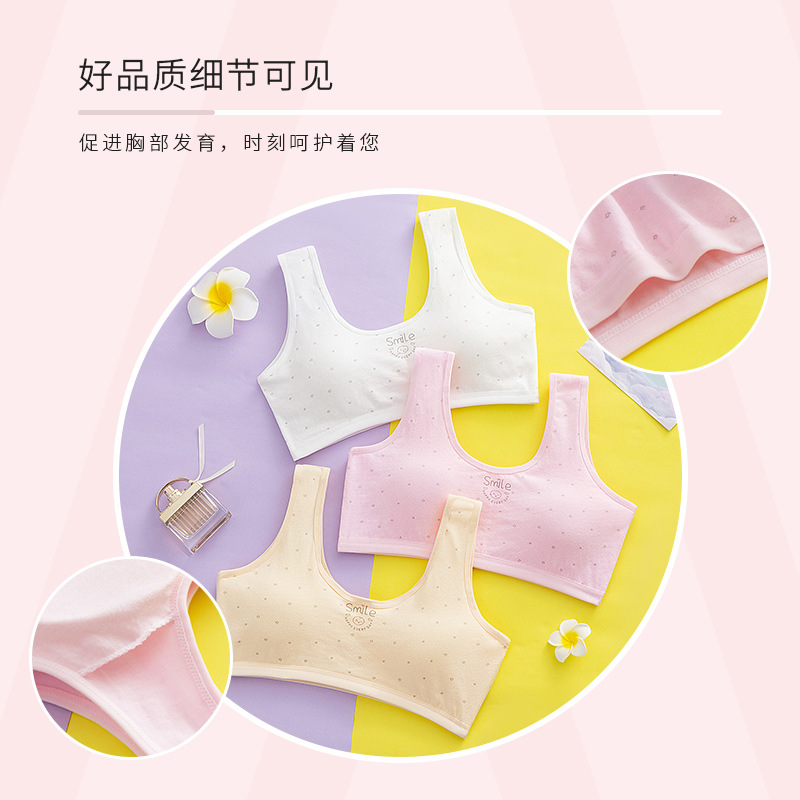 Developmental Period Underwear for Girls, Pure Cotton Bra for Junior High and High School Students, Solid Color Comfortable Vest with Chest Pads