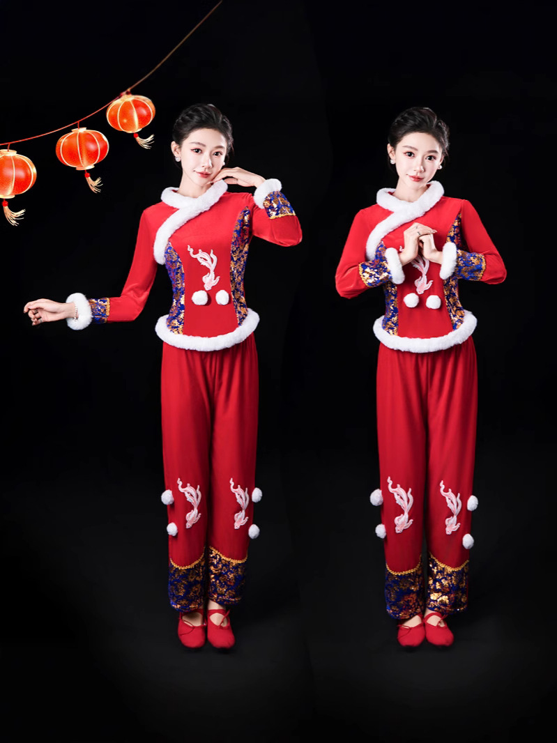 New Yangko Clothing Female Ethnic Golden Velvet Square Dance suit Red Festive Drumming Clothing Stage Performance Clothing