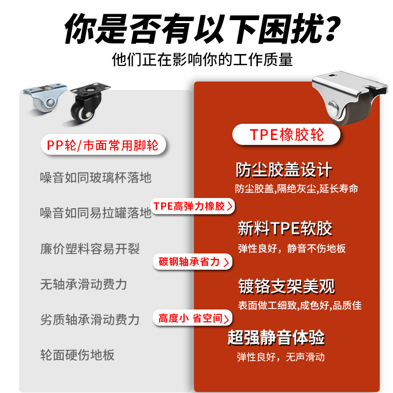 Factory direct 1 inch mute small universal wheel tatami drawer pulley cabinet roller orientation wheel rubber wheel