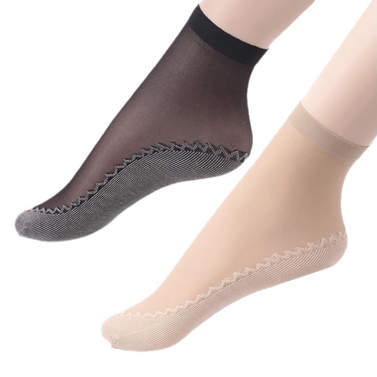 Skin-Colored Cotton Bottom Stockings Women's Short Stockings Mid-Calf Socks Mom Socks Polyester Sweat-Absorbent Non-Slip Bottom Anti-Snagging Spring and Autum