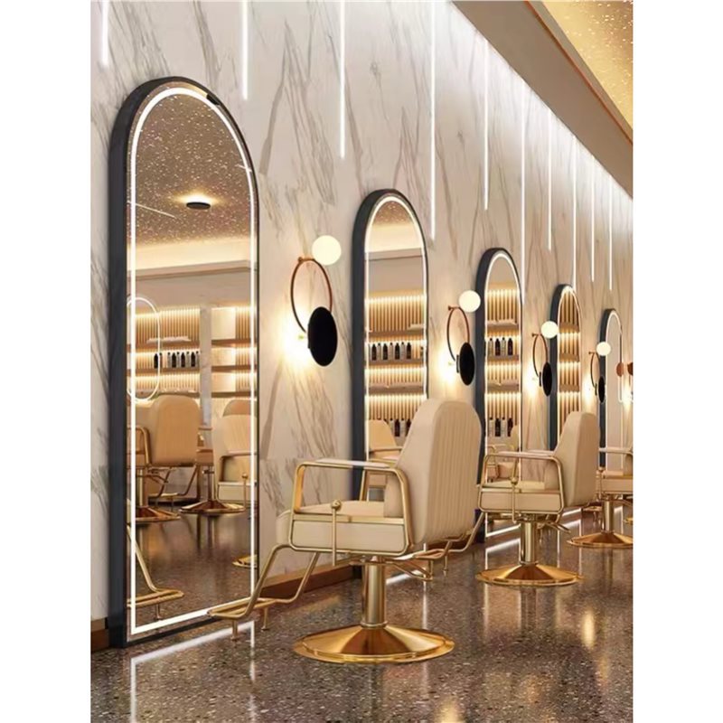 Internet Celebrant Barber Shop Mirror Table Hair Salon Special Wall-mounted Simple Hairdresser Floor Mirror LED Perm Dyeing Mirror Table Touch Control