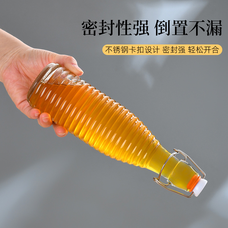 Le buckle glass bottle transparent sealed round square buckle glass bottle juice enzyme wine bottle homemade fruit wine white wine