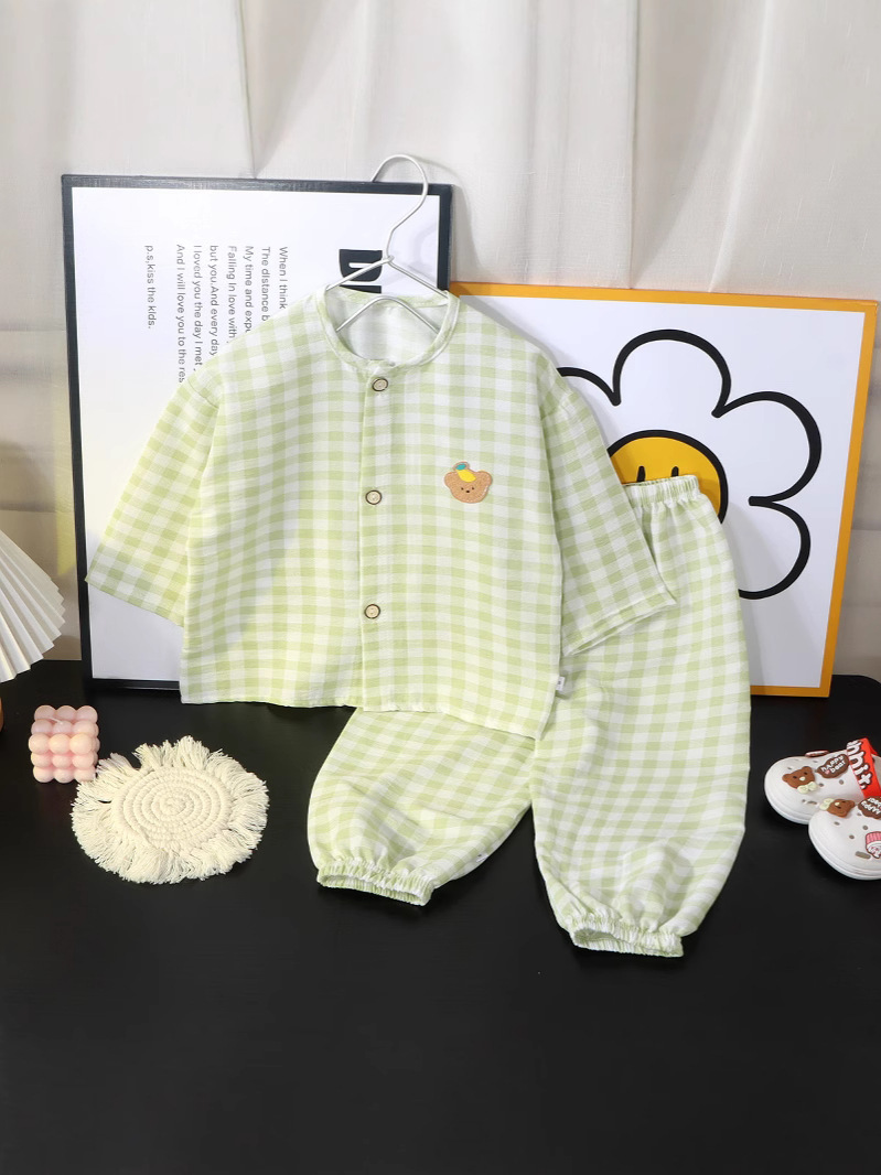 Boys and Girls Cloud Cotton Home Clothes Set Summer Cardigan Cartoon Kidsren's Pajamas Tops Pants Spring & Fall Two-Piece Set