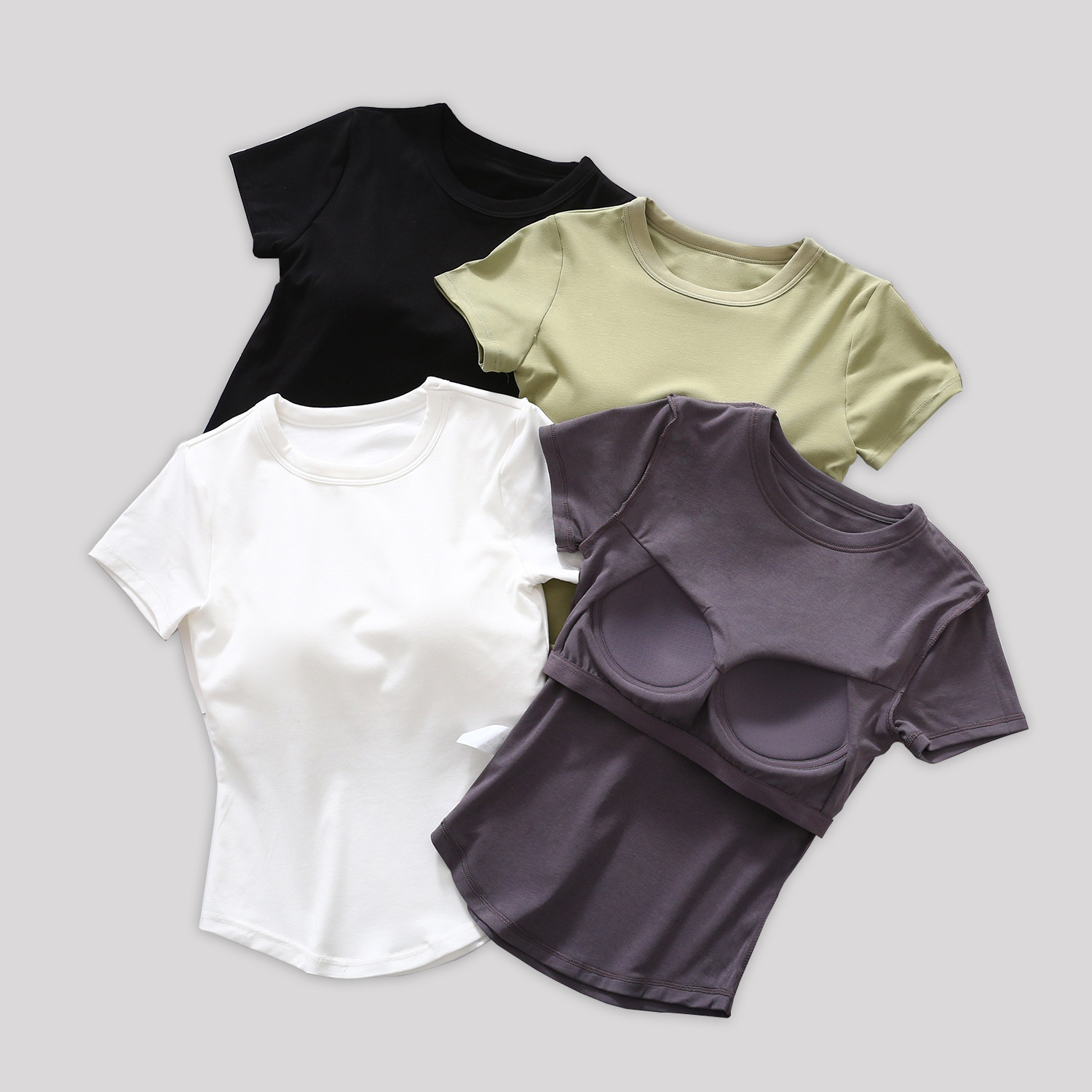 Короткий рукав с чашечками, однотонная базовая футболка с рюшами, с хвостом, с внутренним и внешним ношением, полупрозрачная