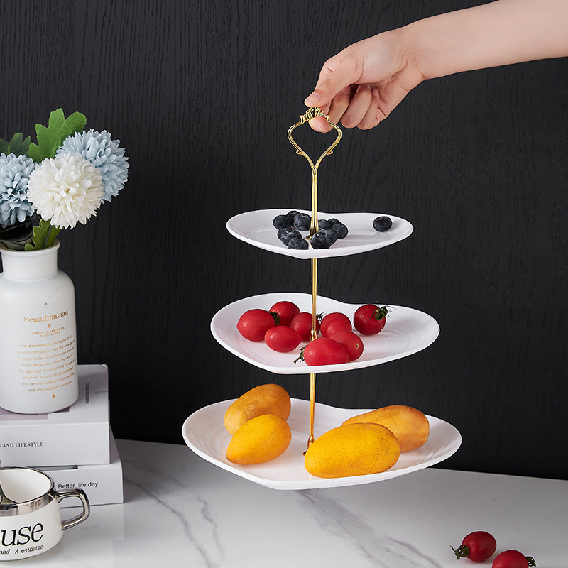 Scandinavian Style Dessert Stand Multi-Layer Fruit Plate Accessible Luxury Snack Plate Snack Plate Candy Plate Heart Gold Edge Cake Stand