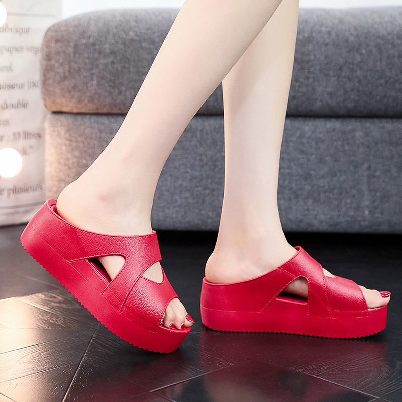 High Heel Slippers for Women's Outer Wear Summer Thick Bottom New Style Home Wedge Slipper pvc Bathroom Non-Slip Slippers