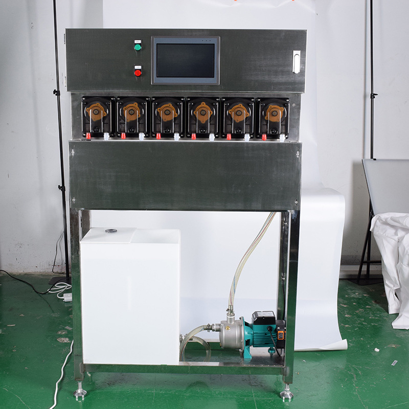 Processing custom liquid dispenser washing liquid ingredient delivery system laundry room hotel dry cleaners special equipment