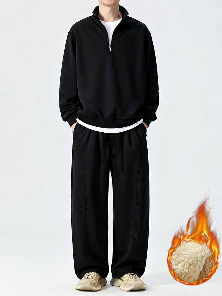 Plus Size Men's Velvet Suit Half-Zip Stand-Up Collar Sweatshirt Cross-Border Foreign Trade Thickened Sports Casual Wear Dropshipping