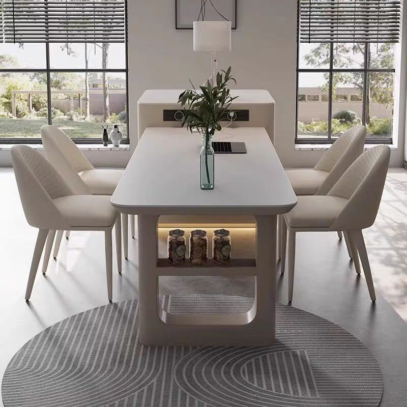 Cream Style Retractable Island Dining Table Slate Tea Table Tea Table Integrated Dining Table and Chairs Light Luxury High-End Combination Simple Home