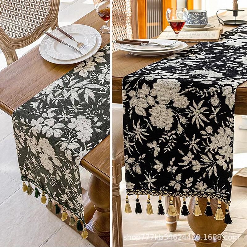 2025 New Chenille Jacquard Cloth Simple White Flower French Romantic Curtain Tablecloth Table Flag Fabric Spot Wholesale