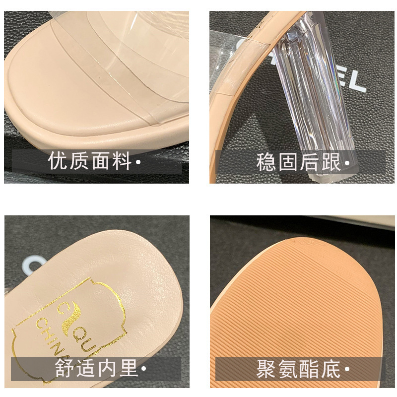 Women's Summer Cool Crystal Pu Size European and American High-Heeled Shoes Slippers New Big Red Year 2025 Rhinestone Foreign Trade Transparent