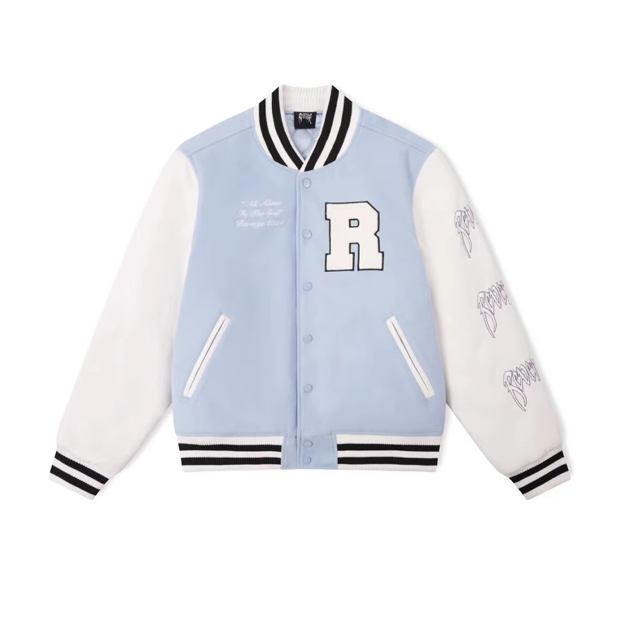 Customized European and American Trendy Brand Loose Embroidered Baseball Uniform, Autumn and Winter Fresh Splicing Long-Sleeved Jacket, Handsome Hooded