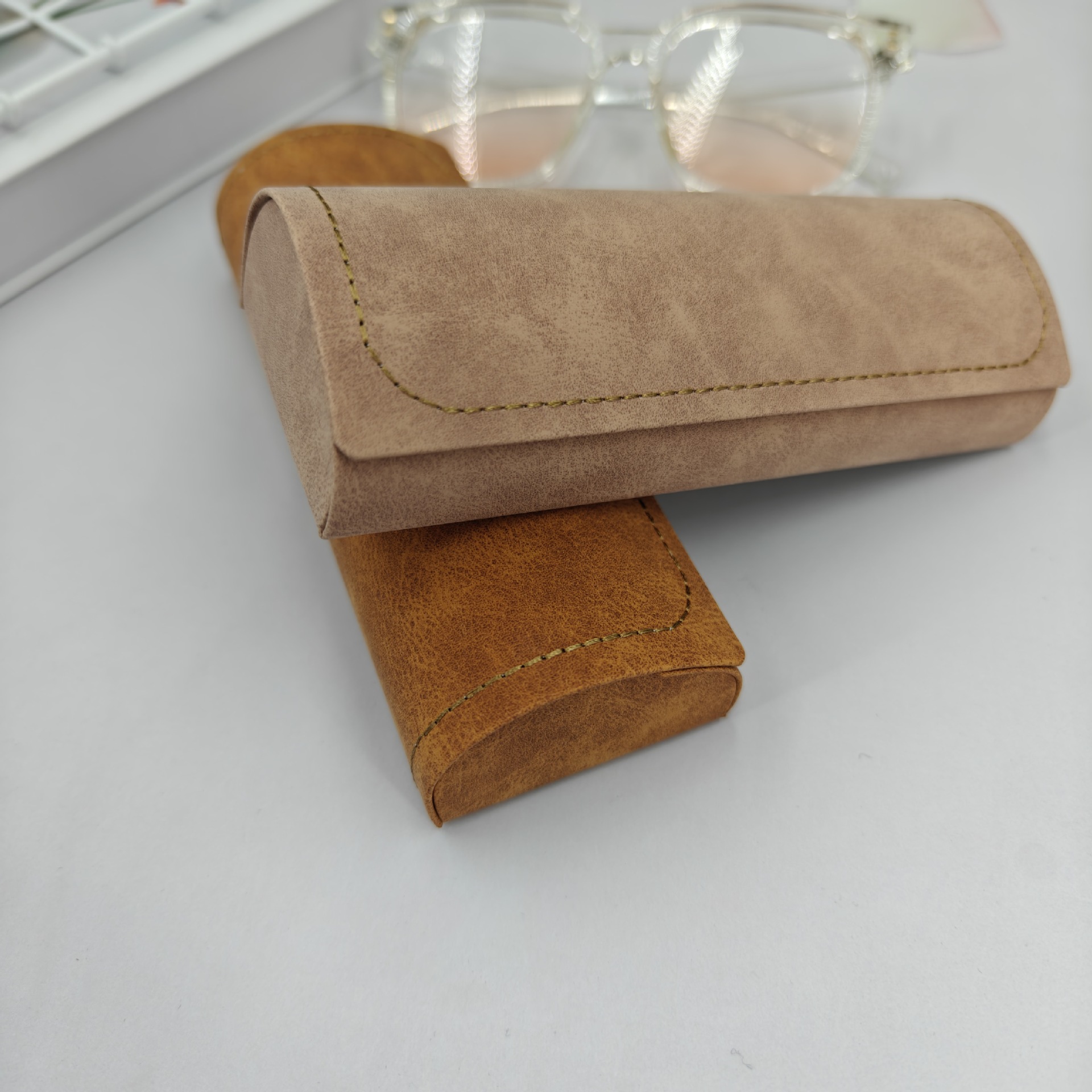pu leather handmade box retro artistic texture glasses case printable logo myopia glasses case