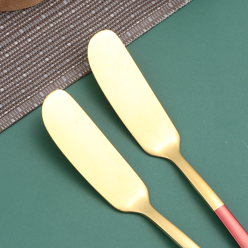 Cross-Border 304 Stainless Steel Butter Knife Korean Long-Handled Jam Knife Oil Cheese Bread Knife Butter Knife Decorating Knife