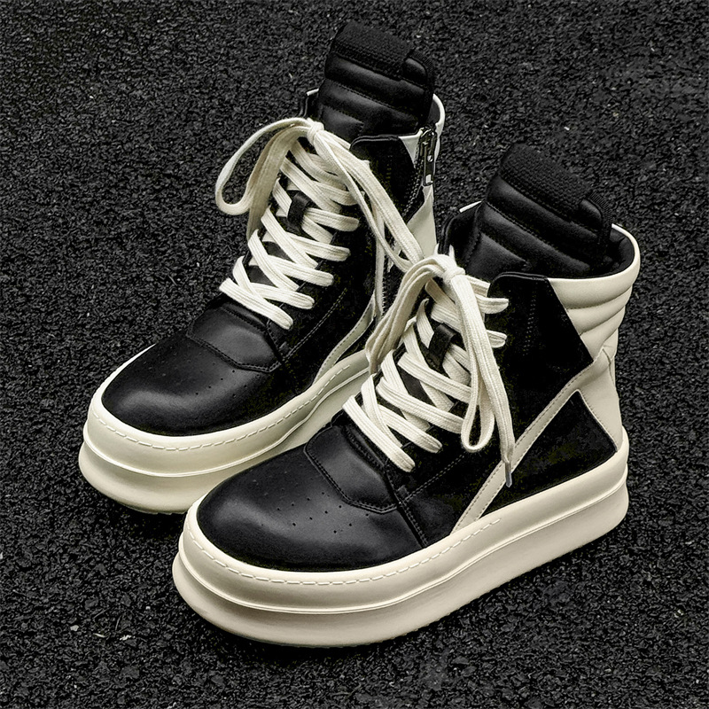 2024 новые кроссовки с толстой подошвой в форме перевернутого треугольника для мужчин, осень и зима черно-белые модные из натуральной кожи темные уличные стильные обувь для пар