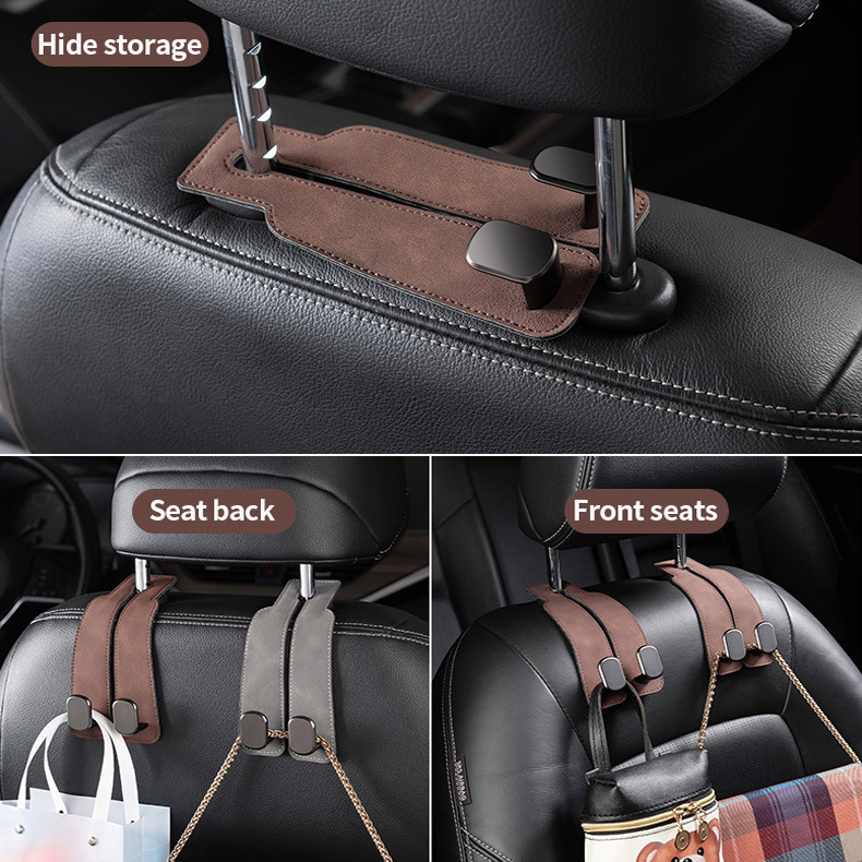 Car Hook Foil Leather Car Seat Hook Head Car Rear Headrest Storage Metal Small Hook