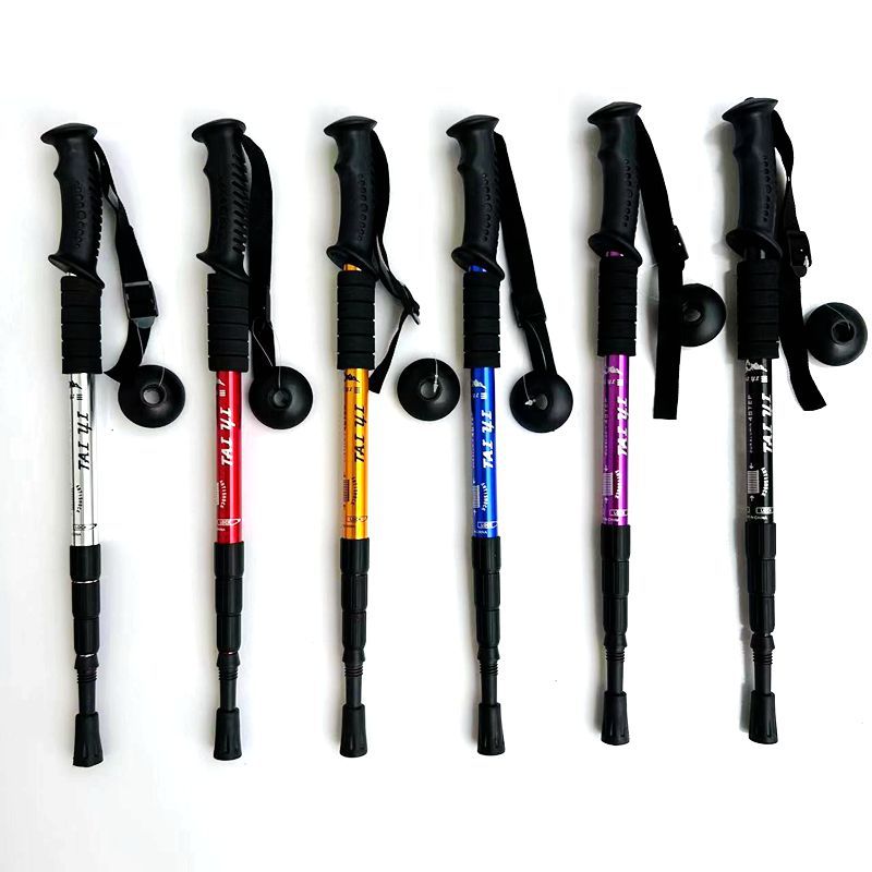 Cross-Border Shock-Absorbing High-Strength Trekking Pole Ultra-Light Aluminum Alloy Four-Section Curved Handle Straight Handle Telescopic Crutches Wholesale in Stock