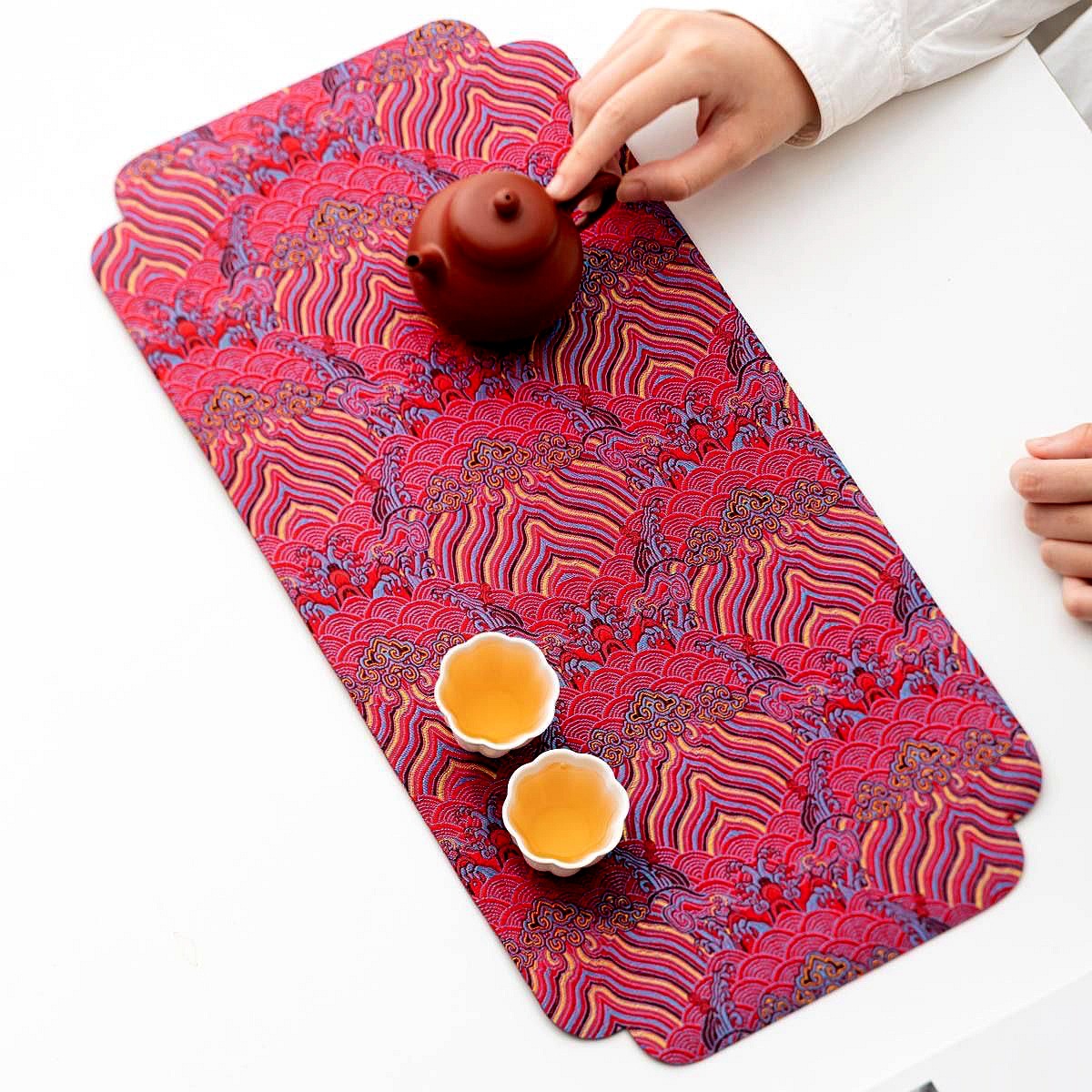New national fashion double-sided brocade tea mat tea ceremony dry bubble mat court yunjin National style printing retro micro absorbent mat