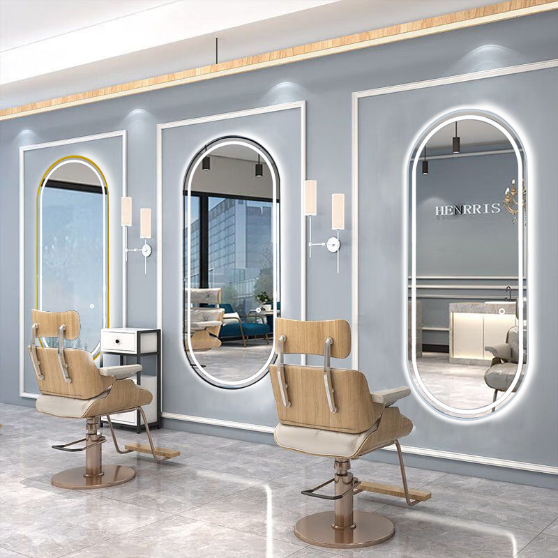 Internet-famous barber shop mirror wall-mounted hotel bathroom dedicated LED light hairdressing mirror single-sided floor mirror with light