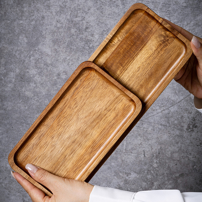 Acacia Wood Tray Japanese-Style Tea Tray Household Solid Wood Dinner Plate Rectangular Coaster Wooden Tray Coffee Shop Cake Candy