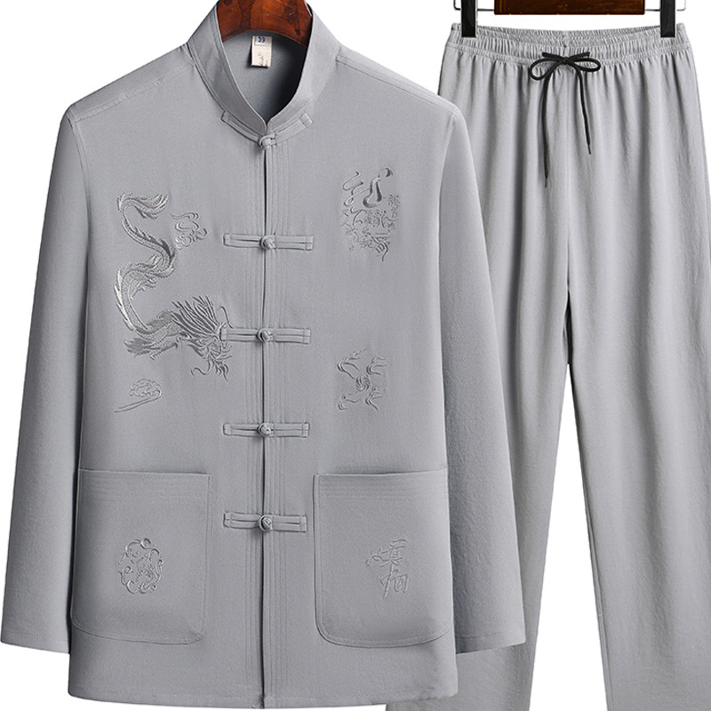 Direct selling middle-aged dad suit leisure middle-aged and old men's spring and autumn summer Chinese style grandpa long sleeve Tang suit