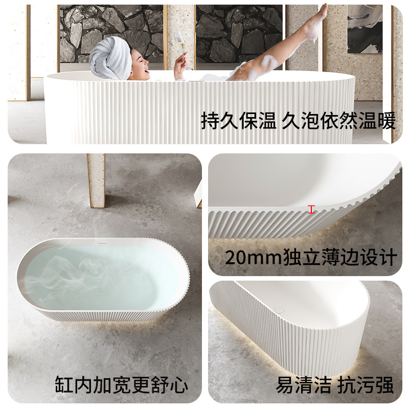 Acrylic Freestanding Bathtub for Home Use, Hotel and Guesthouse Vertical Striped Wave Double Bathtub, Export Factory