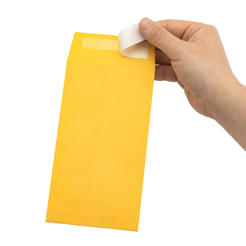 Bank School Cash Envelope with Release Paper Adhesive Seal, Golden Kraft Paper Envelope Bag, Sealed and Suitable for Mailing