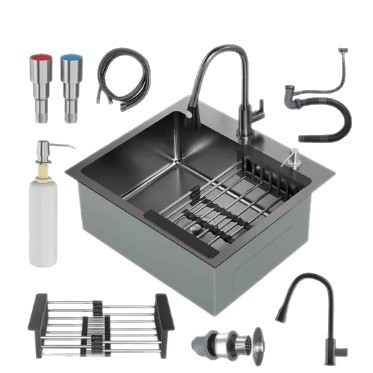 Black Pull-Out Hot and Cold Faucet Kitchen Sink Telescopic Rotatable Laundry Sink Household Faucet