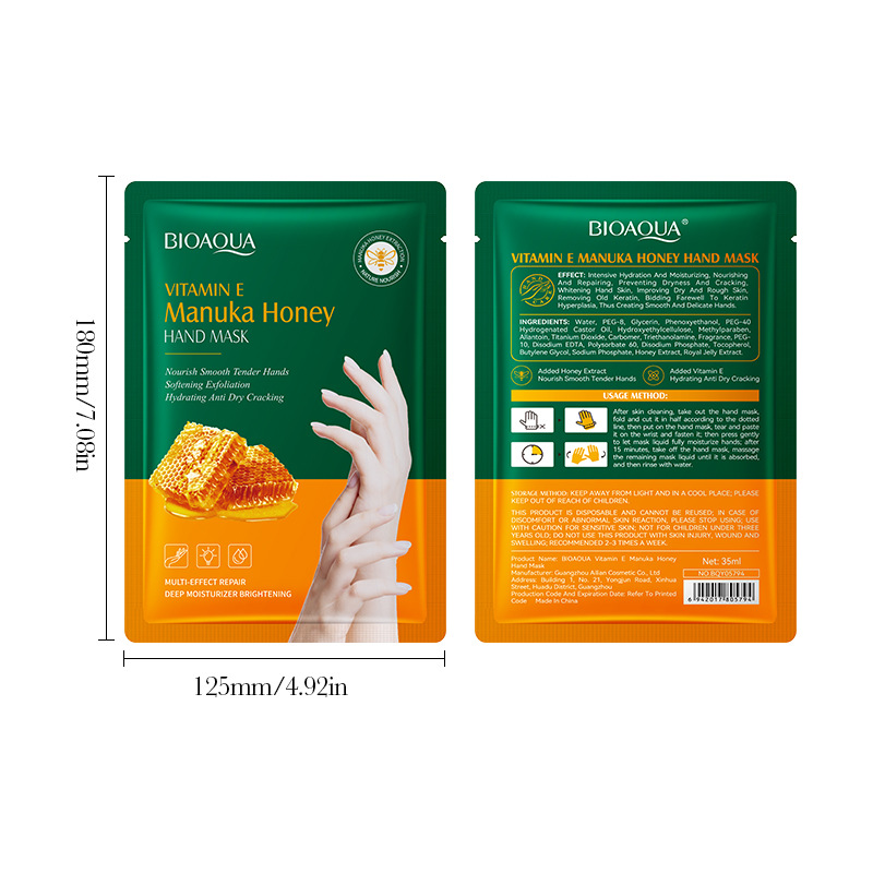 Full English Hand Mask BIOAOUA Vitamin E Manuka Honey Moisturizing Hand Mask Cross-border Foreign Trade