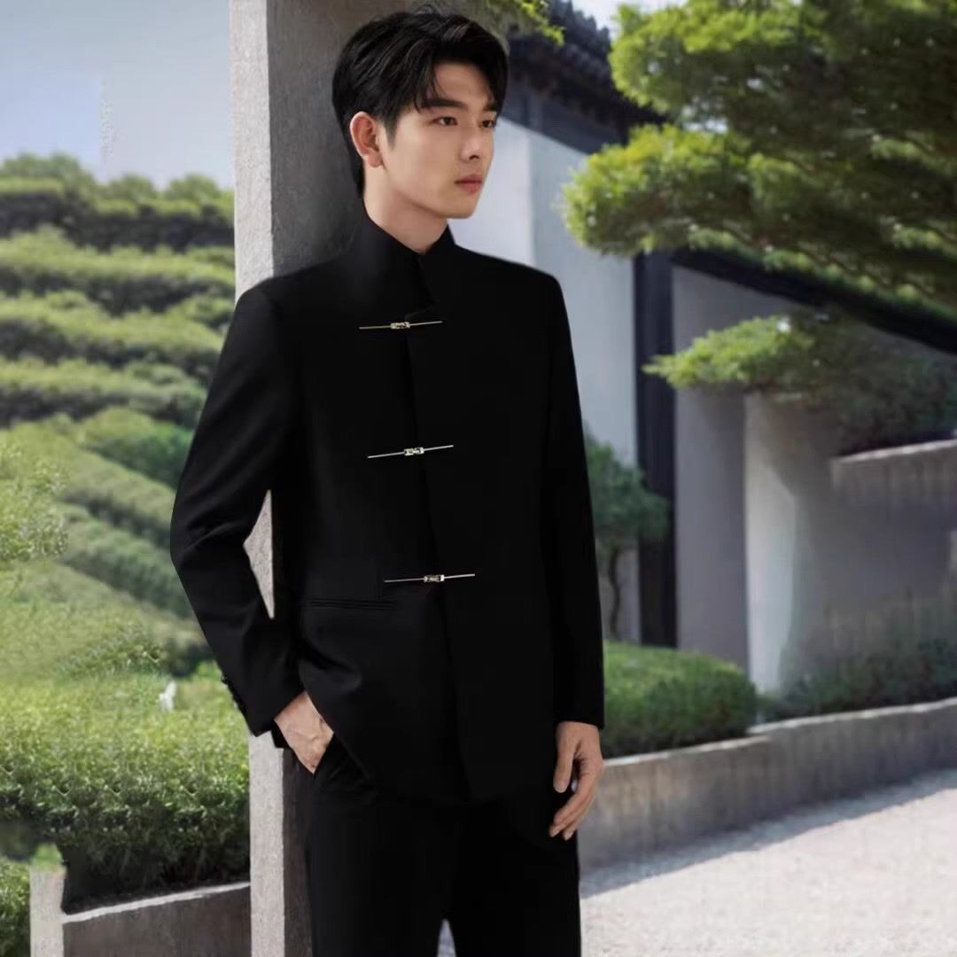 Spring New Chinese Style中山装 Stand Collar Metal Button Suit Handsome Slim Wedding Dress Casual Suit Men's Jacket