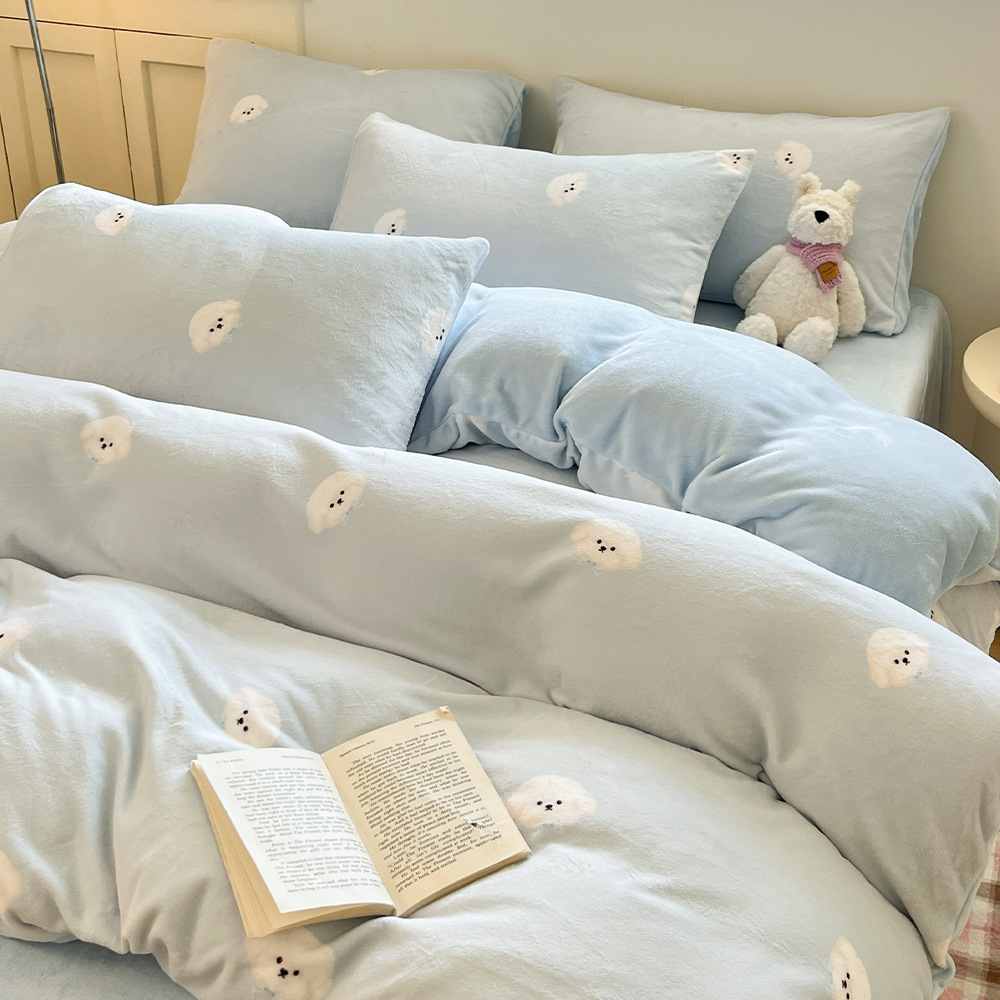 Milk Velvet Four-Piece Set, Thickened Coral Velvet Bed Sheets, Quilt Cover, Nantong Bedding Three-Piece Set, Winter Velvet Quilt Cover