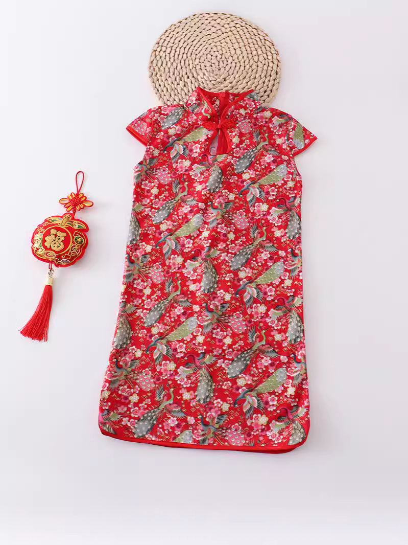 Summer Dress Girls' Cheongsam Performance Clothes Hanfu Tang Suit Chinese Style Festive New Year Happy New Year Princess dress dress