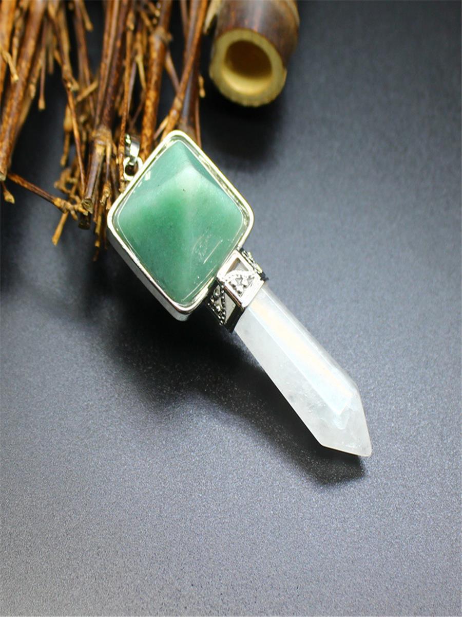 European and American Export Crystal Jewelry Natural Stone Hexagonal Column White Crystal Pendant Necklace Pyramid Trinkets