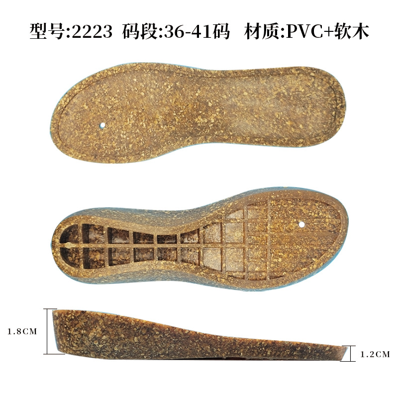 Factory Direct Sales of Wooden Sawdust Midsole with Internal Height Increase for Women's Wedge Heels