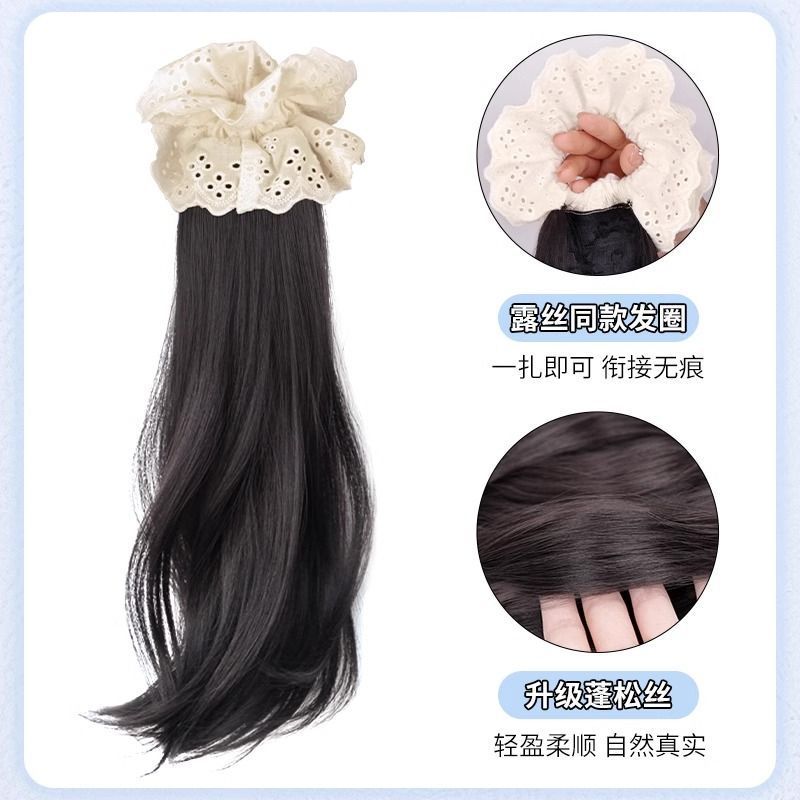 Wig for Women, New Chinese Style Ponytail Lace Half-Tied Hair, Low Ponytail Side Wig, Fashionable Natural Ponytail Wig