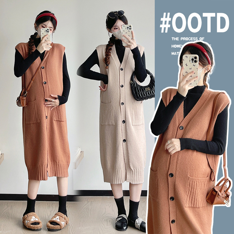 Real Shot of Maternity Wear Autum Suit 2025 New Maternity Vest Dress Plus Bottoming Shirt Outer Wear Two-Piece Winter Set