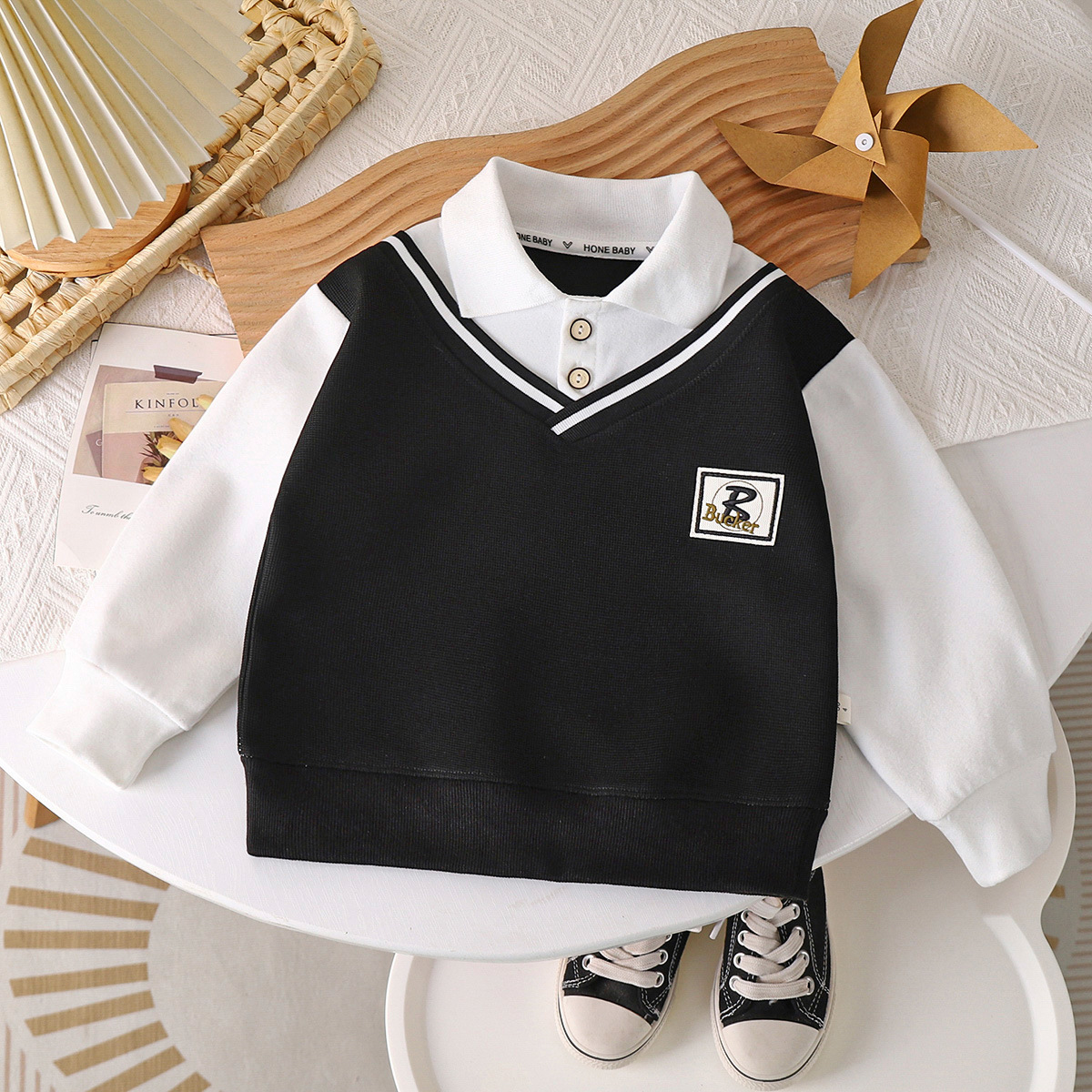 Boys Sweatshirt 2025 New Spring & Fall Sweatshirt British Style Polo Shirt Fake Two-Piece Versatile Fashionable Boys Middle and Large Children