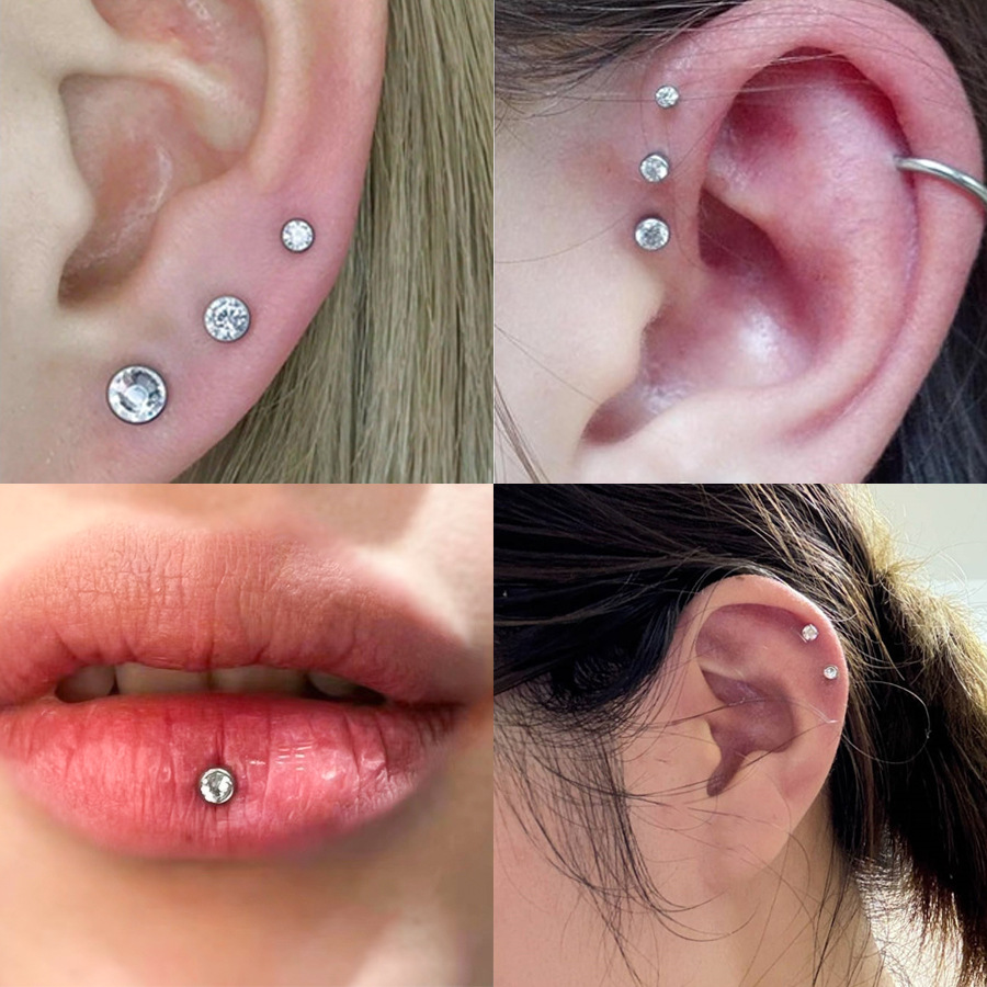 Stainless Steel Lip Nail with Diamond 2-3mm Zircon 1.0 Rod Basic Diamond Nose Nail Ear Bone Nail Piercing Jewelry