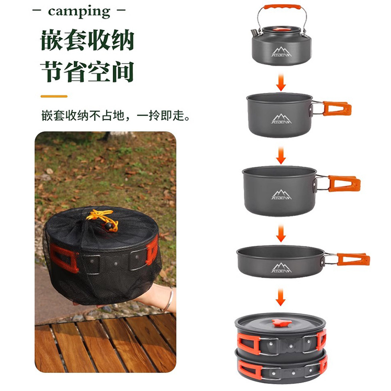 Outdoor Camping Cookware Set with Hard Anodized Aluminum Pots, Lightweight Aluminum Alloy Camping Cooking Pot