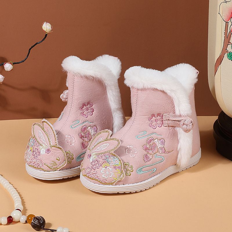 New Winter Costume Boots, Shoes, Girls' Chinese Style Snow Boots, Embroidered Shoes, Kidsren's Cotton Shoes, Han Dynasty Shoes, New Year's Shoes