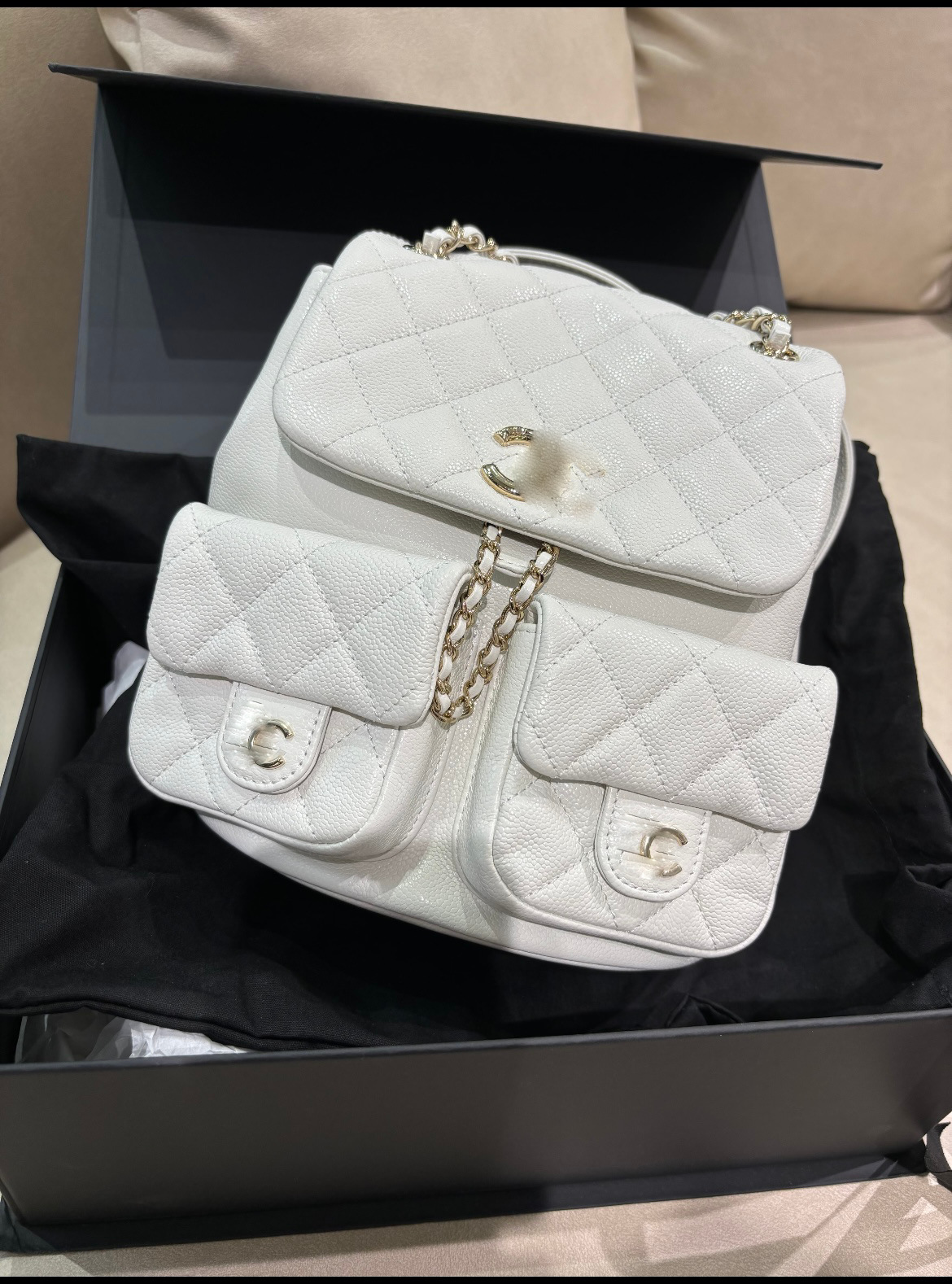 Little Chanel Grandma's Women's Bag Dumpling Frog Bag Cowhide Quilted Backpack Multi-Pocket Chain Backpack