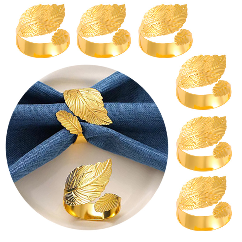 Cross-Border Leaf Gold Napkin Buckle Table Setting Napkin Ring Cloth Ring Metal Maple Leaf Opening Manufacturer Wholesale