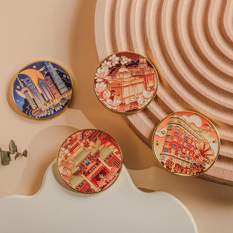 Shanghai Scenic Spot Commemorative Coins Wholesale Tourism Cultural and Creative Gifts Wukang Building Oriental Pearl Bund City God Temple Boxed