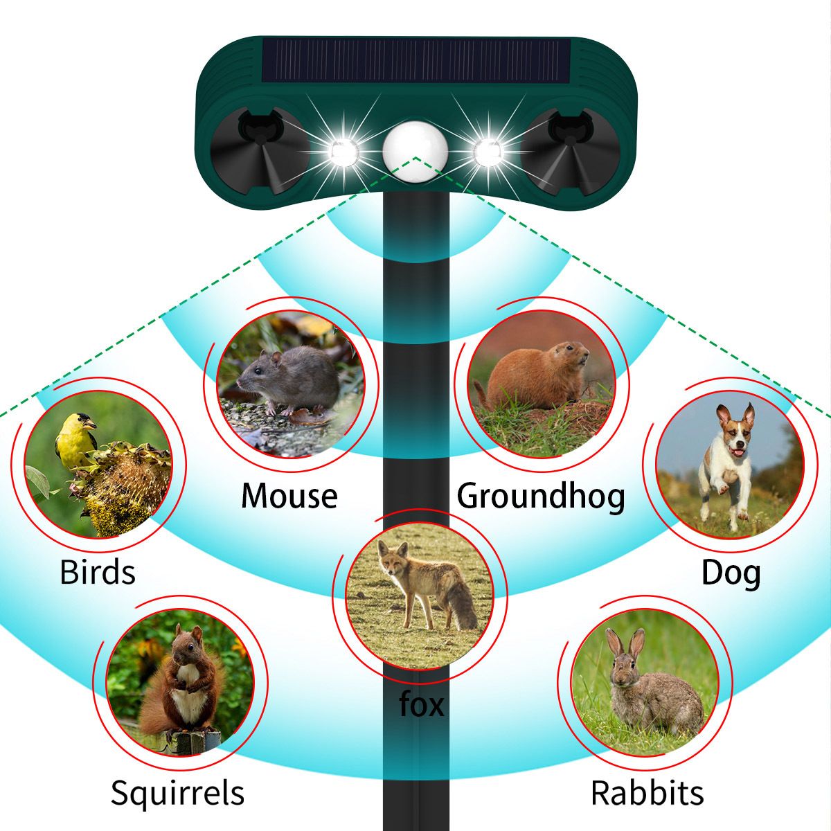 Solar infrared induction sound and light alarm scare wild boar driving weasel high frequency ultrasonic animal drive alarm