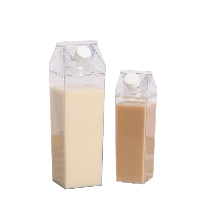 Cross-Border Square Milk Cup 500ml Transparent Rotatable Sealed Fresh-Keeping Beverage Storage Milk Bottle 1000ml