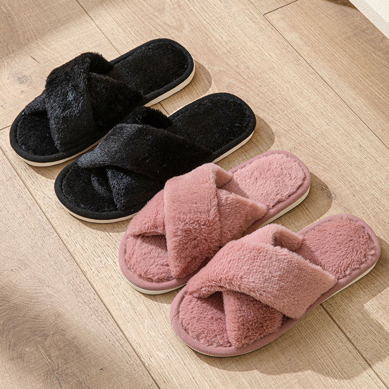 Autumn and Winter Plush Women's Cotton Slippers for Home Indoor Non-Slip Wooden Floor Couple Korean Style Confinement Shoes Furry and Warm