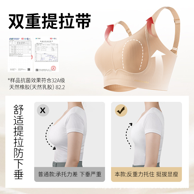 [Processing Cross-Border] Seamless Lifting and Gathering Large Size Large Breasts Slimming Intimates Women's Anti-Sagging Latex Cup Bra